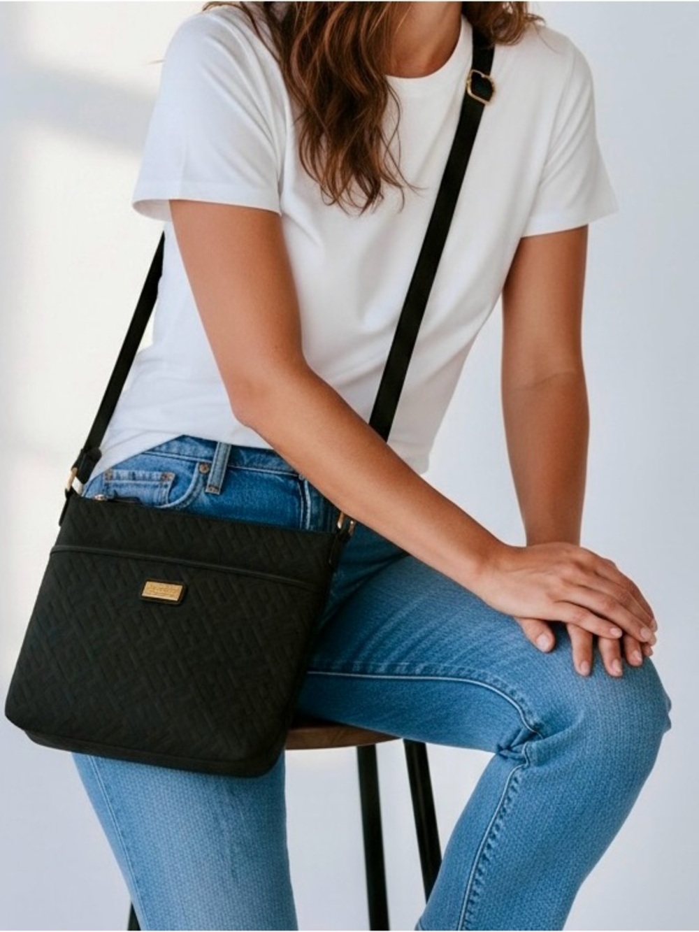 Tommy Hilfiger Black embossed Monogram Crossbody Bag